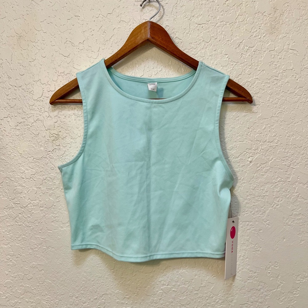 Yogalicious Womens Iced Aqua Sleeveless Crop Top Tank Size L NWT Athletics Yoga